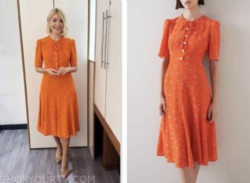 this morning, holly willoughby, orange floral dress