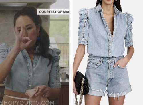 the today show, joanna gaines, denim ruched sleeve shirt