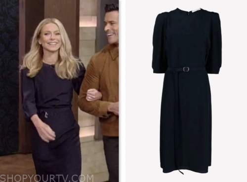 Live with Kelly and Mark: May 2023 Kelly Ripa's Navy Blue Belted Midi ...