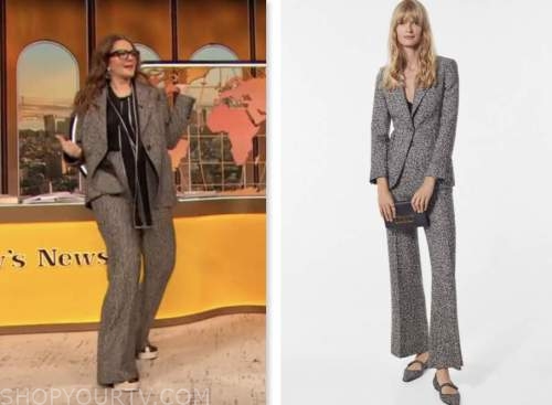 drew barrymore show, drew barrymore, grey tweed blazer and pant suit