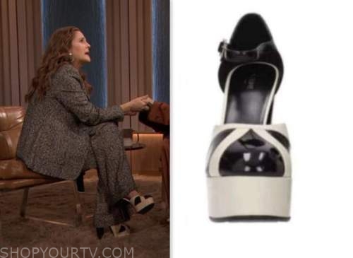 drew barrymore show, drew barrymore, black and white platform heels