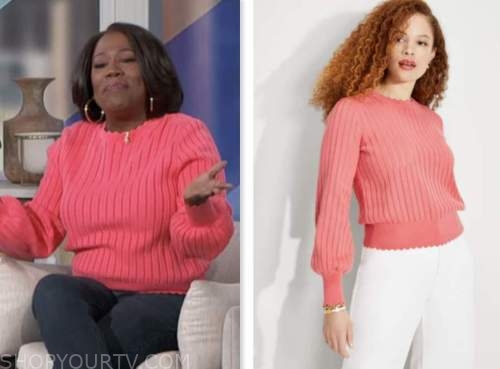 sheryl underwood, the talk, pink scallop sweater