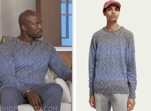 Akbar Gbajabiamila, the talk, blue and grey gradient sweater