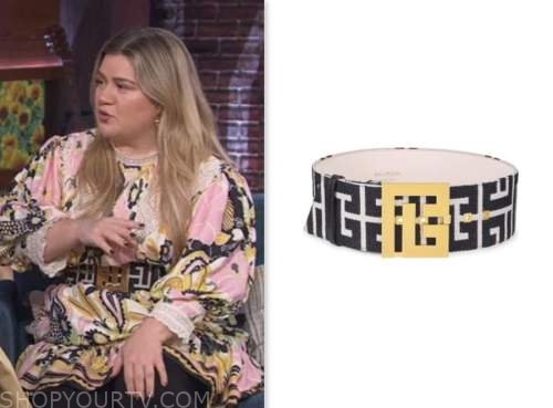 the kelly clarkson show, kelly clarkson, black and white monogram belt