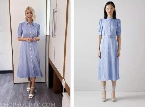 holly willoughby, this morning, blue printed shirt dress