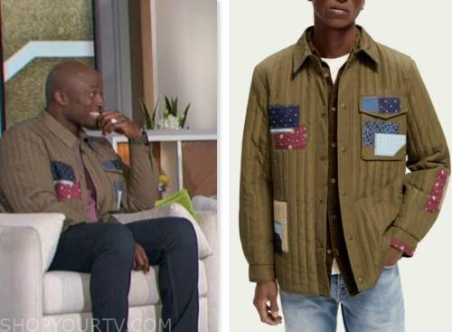 Akbar Gbajabiamila, the talk, green quilted patchwork jacket