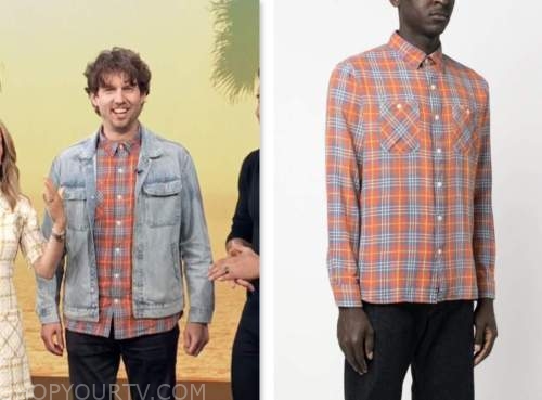 access daily, orange and blue plaid shirt, Jon Heder
