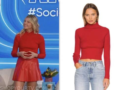 amanda kloots, red mock neck knit top, the talk