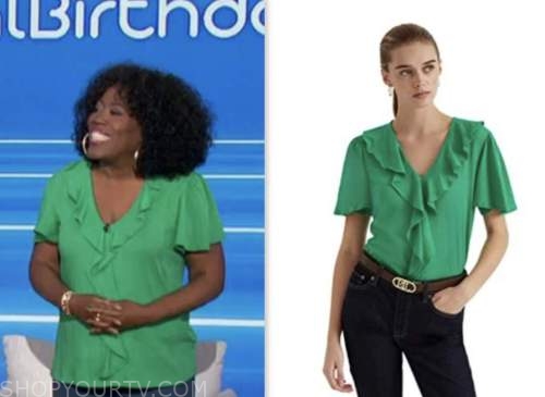 sheryl underwood, the talk, green ruffle top