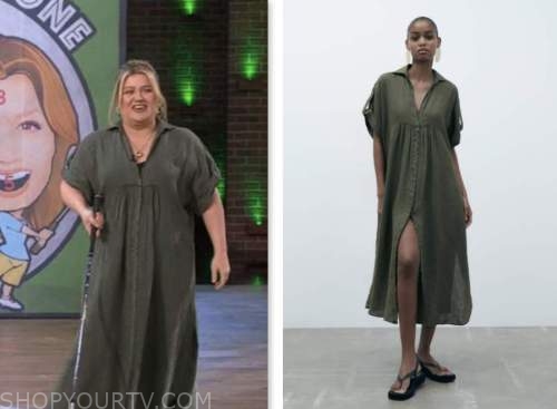 kelly clarkson show, kelly clarkson, green slit linen dress