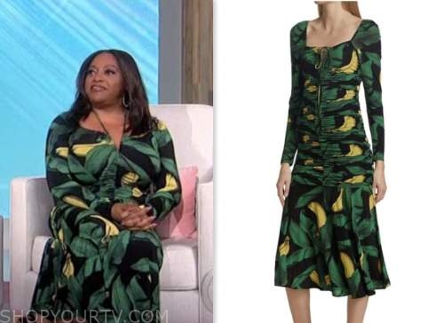 sherri shepherd, sherri, banana leaf midi dress
