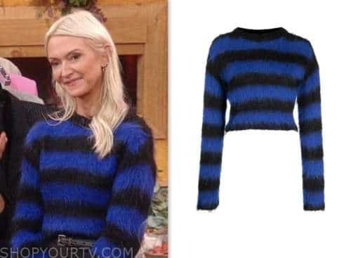 the rachael ray show, zanna roberts rassi, blue and black striped mohair sweater