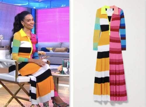 good morning america, aurora james, striped knit colorblock midi dress