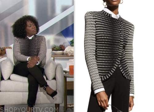 sheryl underwood, the talk, black geometric knit jacket