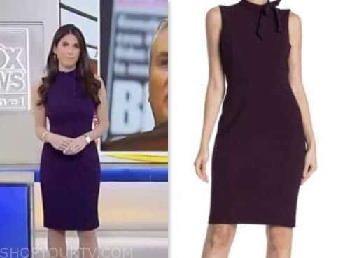 fox and friends, purple tie neck bow dress, brooke singman