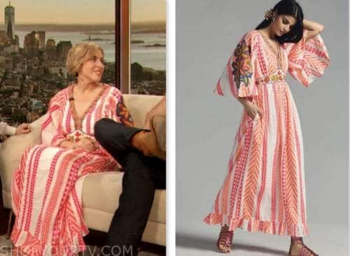 erin napier, orange striped embroidered dress, drew barrymore show