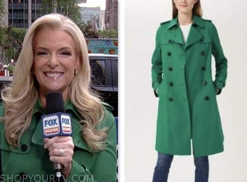 janice dean, fox and friends, fox news fashion, green trench coat