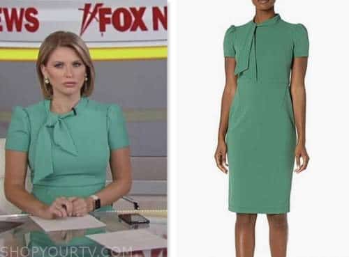 ashley strohmier, fox and friends, fox news fashion, green tie neck sheath dress