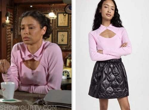 elena dawson, brytni sarpy, the young and the restless, pink cutout collar sweater