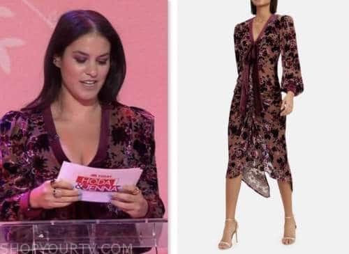 donna farizan, the today show, hoda and jenna, floral velvet tie neck dress