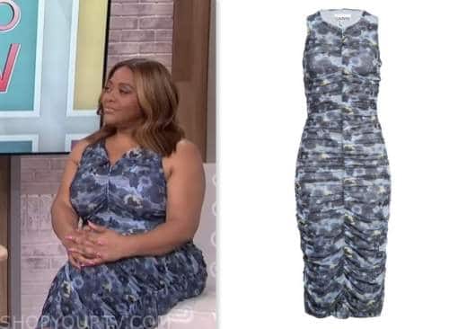 sherri, sherri shepherd, blue floral ruched dress