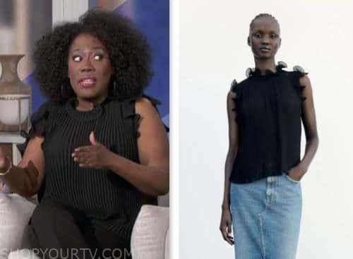 sheryl underwood, the talk, black pleated ruffle top