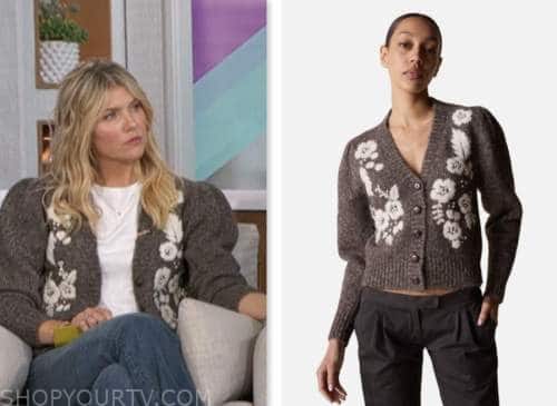 amanda kloots, the talk, grey floral cardigan sweater