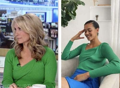 america's newsroom, dana perino, green criss cross sweater, fox news fashion