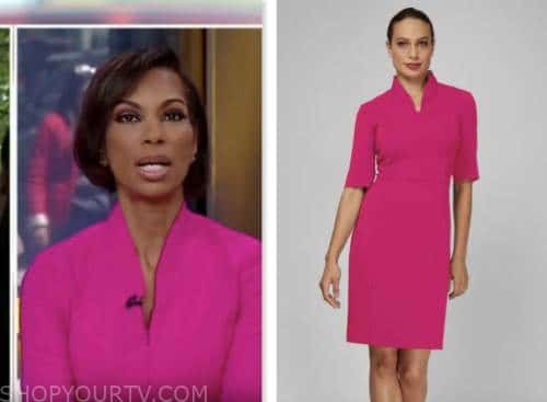 harris faulkner, pink sheath dress, outnumbered, fox news fashion