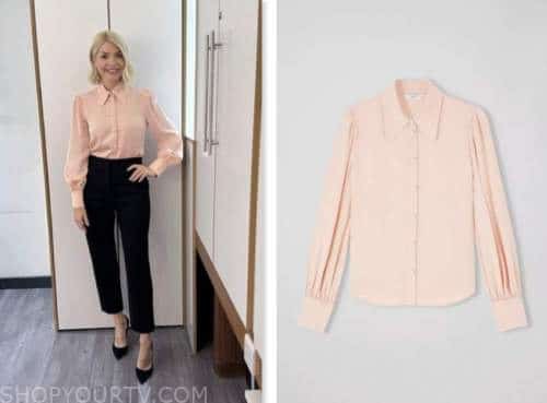 this morning, holly willoughby, pink blouse