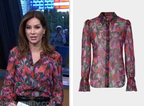 good morning america, pink floral shirt, rebecca jarvis