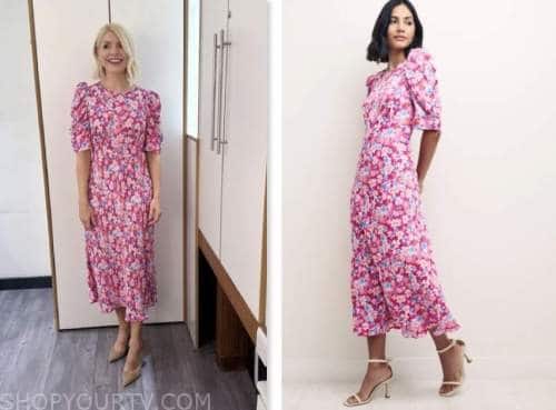 holly willoughby, this morning, pink floral midi dress