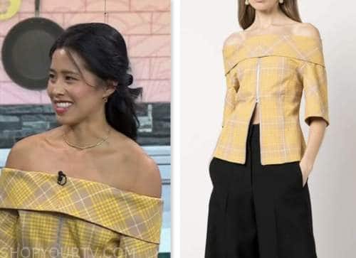 Marian Cheng, the today show, yellow plaid off the shoulder top