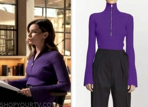 Good Morning America: May 2023 Rebecca Jarvis's Purple Zip-Front Ribbed ...