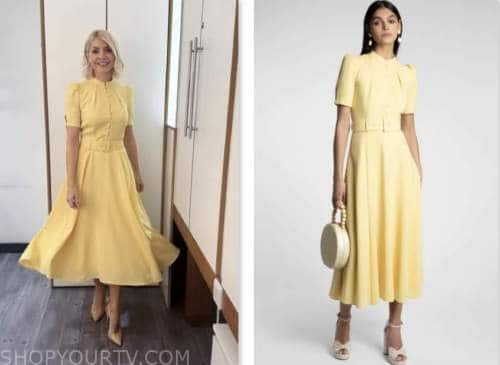 holly willoughby, this morning, yellow midi dress