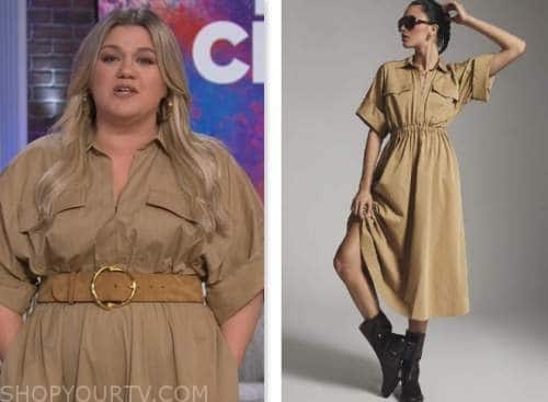 the kelly clarkson show, kelly clarkson, beige utility shirt dress