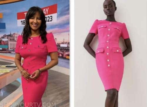 ranvir singh, good morning britain, pink utility pencil dress