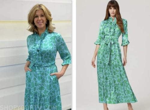 kate garraway, good morning britain, green and blue floral dress