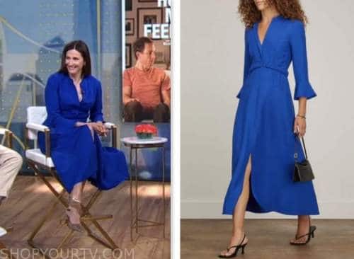 Michaela Watkins, good morning america, blue midi dress