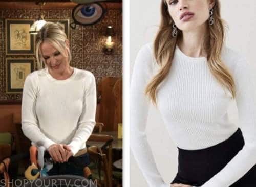 sharon newman, sharon case, the young and the restless, white ribbed knit top