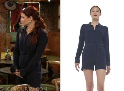 sally spectra, courtney hope, the young and the restless, navy blue romper