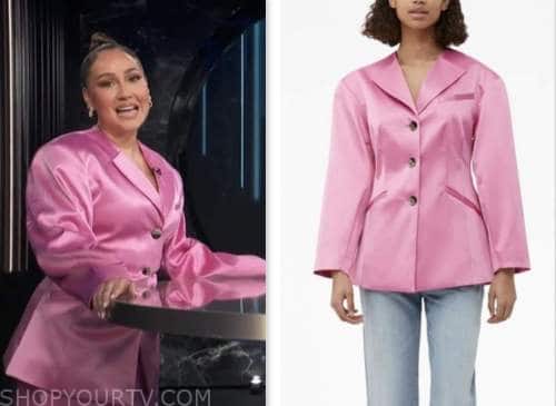 E! news, pink satin blazer, adrienne bailon houghton