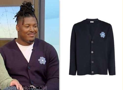 r.k. russell, tamron hall show, navy blue floral cardigan sweater, Ryan Russell