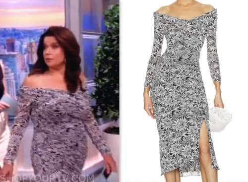 ana navarro, black and white printed off-the-shoulder dress, the view