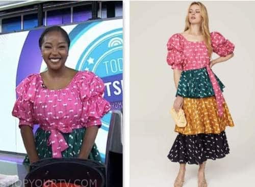 Makho Ndlovu, the today show, colorblock polka dot tiered midi dress
