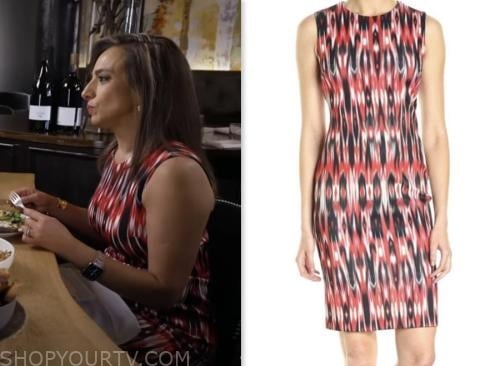 cbs mornings, michelle miller, red printed sheath dress