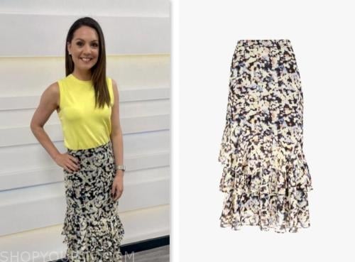 floral ruffle skirt, yellow top, laura tobin, good morning britain