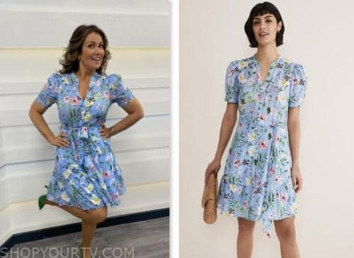 susanna reid, good morning britain, blue floral mini dress