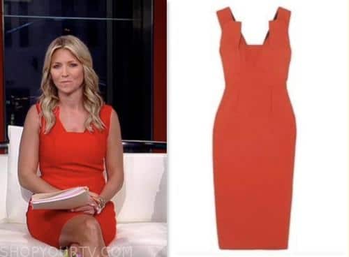 fox and friends, fox news fashion, red sheath dress, ainsley earhardt
