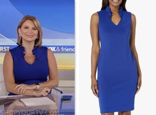 ashley strohmier, fox and friends, blue ruffle dress, fox news fashion